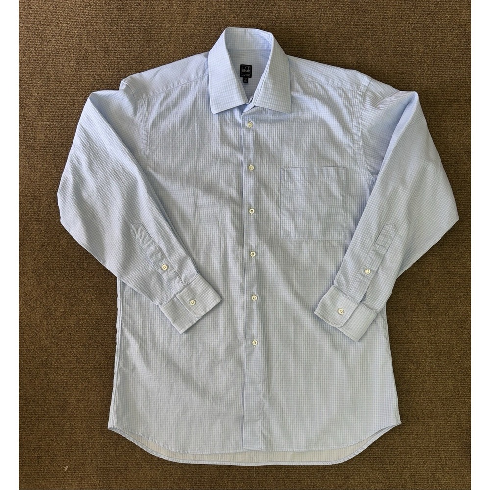 Vintage Ike Behar New York Dress Shirt Men's 15.5 33 Blue Waffle Check